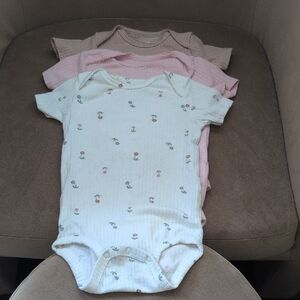 Carter's Baby Bodysuit Trio - Blush, Pink, And Cream With Floral Print